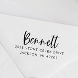 "Modern script Custom Address Stamp | Self Inking" - Address Stamps in black by Sara Luke