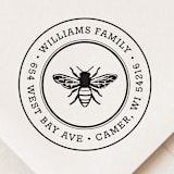 "Honey Bee Return Address Stamp, Round Self Inking" - Address Stamps in black by Port of Reverie