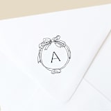 "Custom Monogram Stamp | Bow Style Circle Design" - Address Stamps in black by The Homebody Society