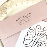 "Custom Return Address Stamp | Scroll Design | Bold and Beautiful | Self-Inking" - Address Stamps in black by The Homebody Society