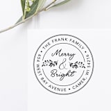 "Merry and Bright Christmas Address Stamp, Round Self Inking" - Address Stamps in black by Port of Reverie