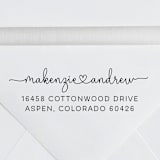 "Custom Address Stamp with first names linked with a heart | Self Inking" - Address Stamps in black by Sara Luke