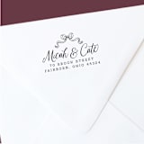"Custom Return Address Stamp | Victorian Bow Design | Self-Inking" - Address Stamps in black by The Homebody Society