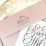 "Custom Return Address Stamp | Victorian Bow Design | Self-Inking" - Address Stamps in black by The Homebody Society