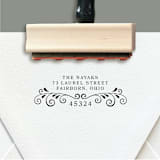 "Custom Return Address Stamp | Decorative Scroll Design" - Address Stamps in black by The Homebody Society