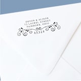 "Custom Return Address Stamp | Decorative Scroll Design" - Address Stamps in black by The Homebody Society