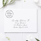 "Happy Holidays Return Address Stamp, Round Self Inking" - Address Stamps in black by Port of Reverie