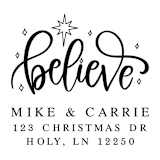 "Custom Believe Holiday Address Stamp | Self-Inking | Black Ink" - Address Stamps in black by Casey Harp
