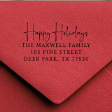 "Happy Holidays Address Stamp Handwritten | Self-Inking Address Stamp" - Address Stamps in black by Samantha Malvey