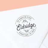 "Round Self-Inking Address Stamp with a Custom Botanical Design" - Address Stamps in black by The Homebody Society