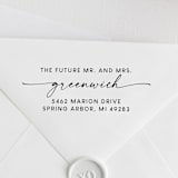 "Future Mr. & Mrs. Self Inking Stamp | Custom Address Stamp" - Address Stamps in black by Sara Luke