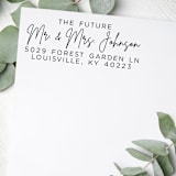 "Custom Future Modern Script Address Stamp | Self-Inking | Black Ink" - Address Stamps in black by Casey Harp