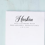 "Elegant Script Return Address Stamp | Wood Handle Stamp" - Address Stamps in multicolor by Sara Luke
