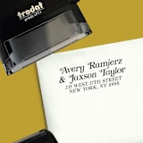 "Self-Inking Return Address Stamp | Bold Romantic Font Style | Two Last Names" - Address Stamps in black by The Homebody Society