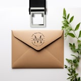 "Monogram Return Address Stamp, Round Self Inking" - Address Stamps in black by Port of Reverie