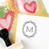 "Custom Crest Rubber Stamp | Romantic Victoria Scroll Monogram" - Address Stamps in black by The Homebody Society
