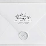 "Swan Return Address Stamp - Romantic Wedding Invitation Address Stamp" - Address Stamps in black by Sara Luke