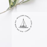 "Sailboat Return Address Stamp, Round Self Inking" - Address Stamps in black by Port of Reverie