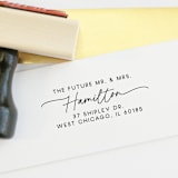 "Future Mr. and Mrs. Return Address Stamp | Wood Handle Stamp" - Address Stamps in multicolorassorted-colors by Sara Luke