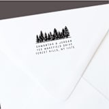 "Custom Return Address Stamp | Tree Line Design | Forest Wedding" - Address Stamps in black by The Homebody Society