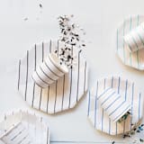 "Ink Frenchie Striped Large Plates - Set of 8" - Wedding Serving and Dining Accessories in black by Jollity and Co