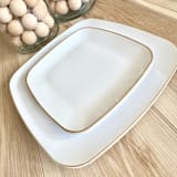 "Subtle Square Dinnerware Set | Gilded Rim" - Wedding Serving and Dining Accessories in white by Prêt-à-PartyNY