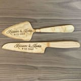 "Hard Maple Wooden Engraved Cake Serving Set" - Wedding Serving and Dining Accessories in natural by Merveille Joyce