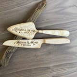 "Hard Maple Wooden Engraved Cake Serving Set" - Wedding Serving and Dining Accessories in natural by Merveille Joyce