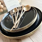 "Mod Scandi Dinnerware Set | Black & Brushed Gold" - Wedding Serving and Dining Accessories in black by Prêt-à-PartyNY