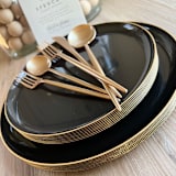 "Mod Scandi Dinnerware Set | Black & Brushed Gold" - Wedding Serving and Dining Accessories in black by Prêt-à-PartyNY