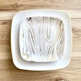 "Subtle Square Dinnerware Set | Gilded Rim & Wood" - Wedding Serving and Dining Accessories in white by Prêt-à-PartyNY