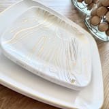 "Subtle Square Dinnerware Set | Gilded Rim & Wood" - Wedding Serving and Dining Accessories in white by Prêt-à-PartyNY