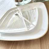 "Subtle Square Dinnerware Set | Gilded Rim & Wood" - Wedding Serving and Dining Accessories in white by Prêt-à-PartyNY