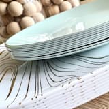 "Subtle Square Dinnerware Set | Wood & Gilded Sage" - Wedding Serving and Dining Accessories in white by Prêt-à-PartyNY
