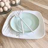 "Subtle Square Dinnerware Set | Wood & Gilded Sage" - Wedding Serving and Dining Accessories in white by Prêt-à-PartyNY