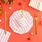 "Candy Apple Frenchie Stripes Large Plates" - Wedding Serving and Dining Accessories in red by Jollity and Co