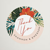 "Tropical Oasis" - Wedding Favor Stickers in Coral by Joanna Griffin - Front