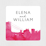 "Skyline - New York" - Wedding Favor Stickers in Magenta by Laura Condouris - Front