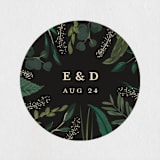 "Emerald Leaves" - Wedding Favor Stickers in Midnight by Susan Moyal - Front