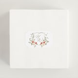 "Roses Crest" - Wedding Favor Stickers in Pomegranate by Everett Paper Goods - In use