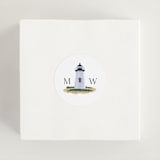 "East Coast Lighthouse" - Wedding Favor Stickers in Snow by Becky Nimoy - In use