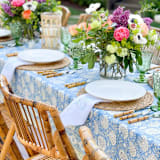 "Blue Fandango Tablecloth, 90" x 132"" - Tablecloths in multicolor by Jenny Roberts