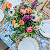 "Blue Fandango Round Tablecloth, 110"" - Tablecloths in natural by Jenny Roberts