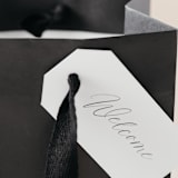 "Black Gift Bag with 'Welcome' Gift Tag" - Welcome Bags in black by Lavender and Pine Gifting