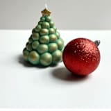 "Green and Gold Metallic Christmas Tree Candle" - Christmas Decorations in multicolor by Over By The Moon