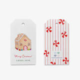"Personalized Gingerbread House Gift Tags (Set of 24)" - Holiday Gift Tags in red by Liesel Anne
