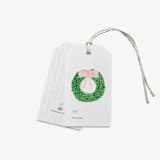 "Wreath with Pink Bow Gift Tags (Set of 24)" - Holiday Gift Tags in green by Liesel Anne