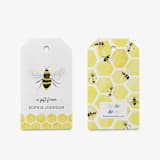 "Personalized Bee Gift Tags (Set of 24)" - Holiday Gift Tags in yellow by Liesel Anne