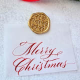 "Merry Christmas Vellum Tag with Wax Seal - Red & Gold- Set of 10 Calligraphed Tags" - Holiday Gift Tags in pink by Inkspiringletters