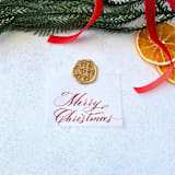 "Merry Christmas Vellum Tag with Wax Seal - Red & Gold- Set of 10 Calligraphed Tags" - Holiday Gift Tags in pink by Inkspiringletters